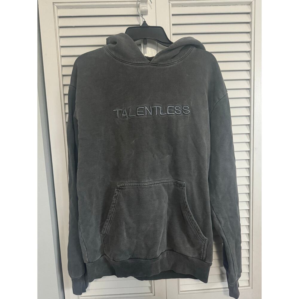 Talentless Circle Logo Embroidered Hoodie Sweatshirt Gray Mens Sz: XL